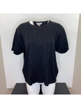 Vintage Dressbarn Womens Black Short Sleeve Sweater Top Size Large